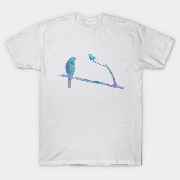 Birds On Branch Watercolor Painting T-Shirt by Miao Miao Design